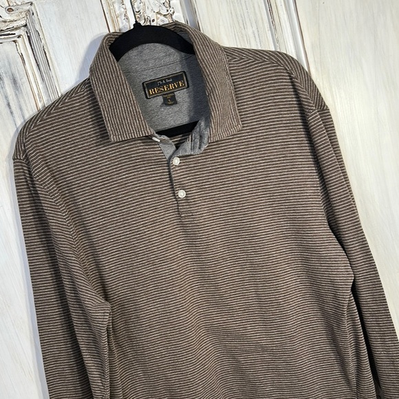 Jos. A. Bank Reserved Men's Soft Brown Striped Long Sleeve Polo Shirt - Picture 3 of 8